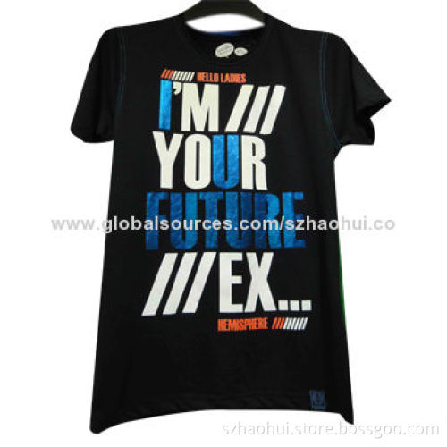 Men's new design personalized cotton t-shirt with glitter silkscreen print, OEM brand is available
